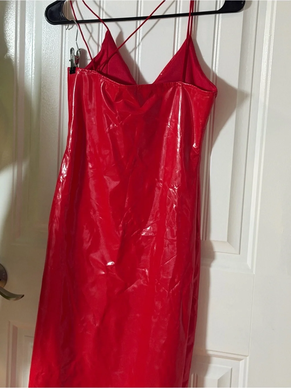 Red Satin-Look Slip Dress with Spaghetti Straps